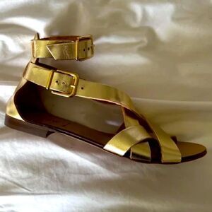 J Crew leather gold ankle strap sandals 10